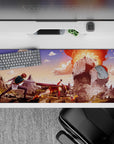 Anime desk pad 36x16 inches featuring Megumin's explosion spell from KonoSuba with Kazuma in vivid colors and dynamic action.