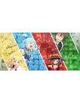 KonoSuba anime desk pad 36x16 inches featuring Aqua, Darkness, Megumin, Kazuma in colorful chaotic collage.