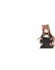 Anime fox-eared maid desk pad 36x16 inches, black frilly dress with lace on crisp white background.