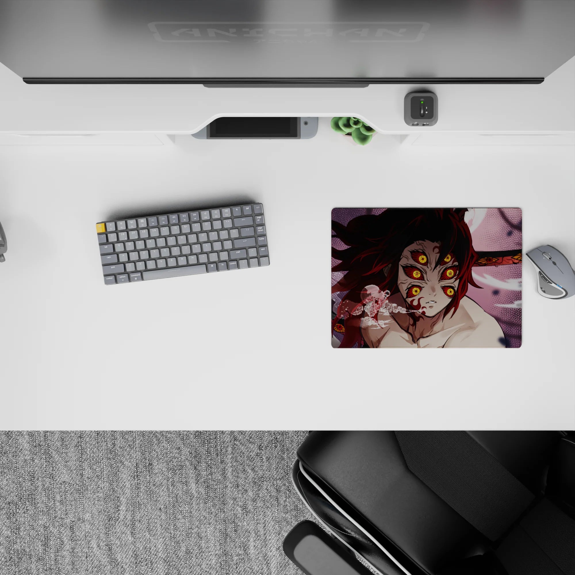 Kokushibo Demon Slayer anime mouse pad, 14x10 inches, features six burning eyes, blood-red blades, and a terrifying face.