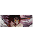 Anime mouse pad featuring Upper Rank demon Kokushibo from Demon Slayer, 32x12 inches, showcasing six eyes and blood-red blades.