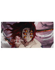 Anime mouse pad featuring Kokushibo from Demon Slayer, 32x16 inches, showcasing six burning eyes and blood-red blades.