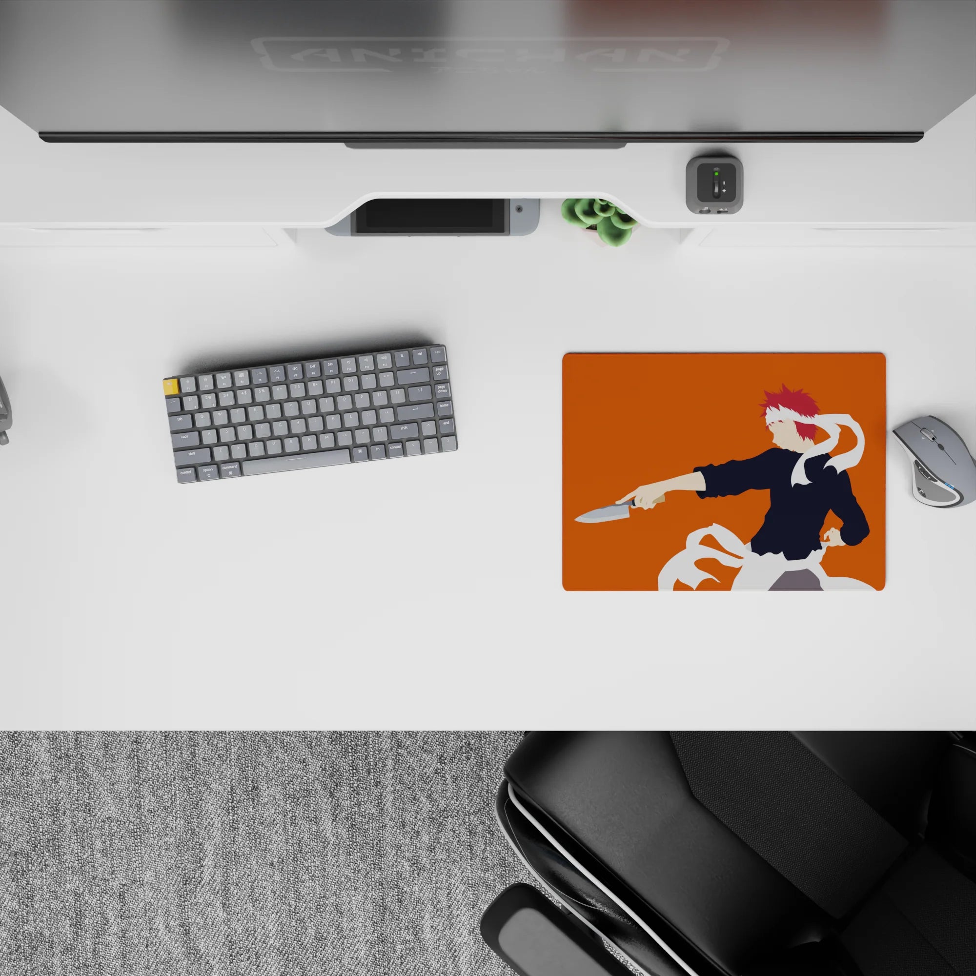 14x10 inches anime mouse pad with vivid orange background, sharp motion, and rebellious Food Wars energy.