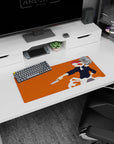 Soma Yukihira anime mouse pad 28x12 inches, side pose with knife, headband, and dynamic apron ribbons.