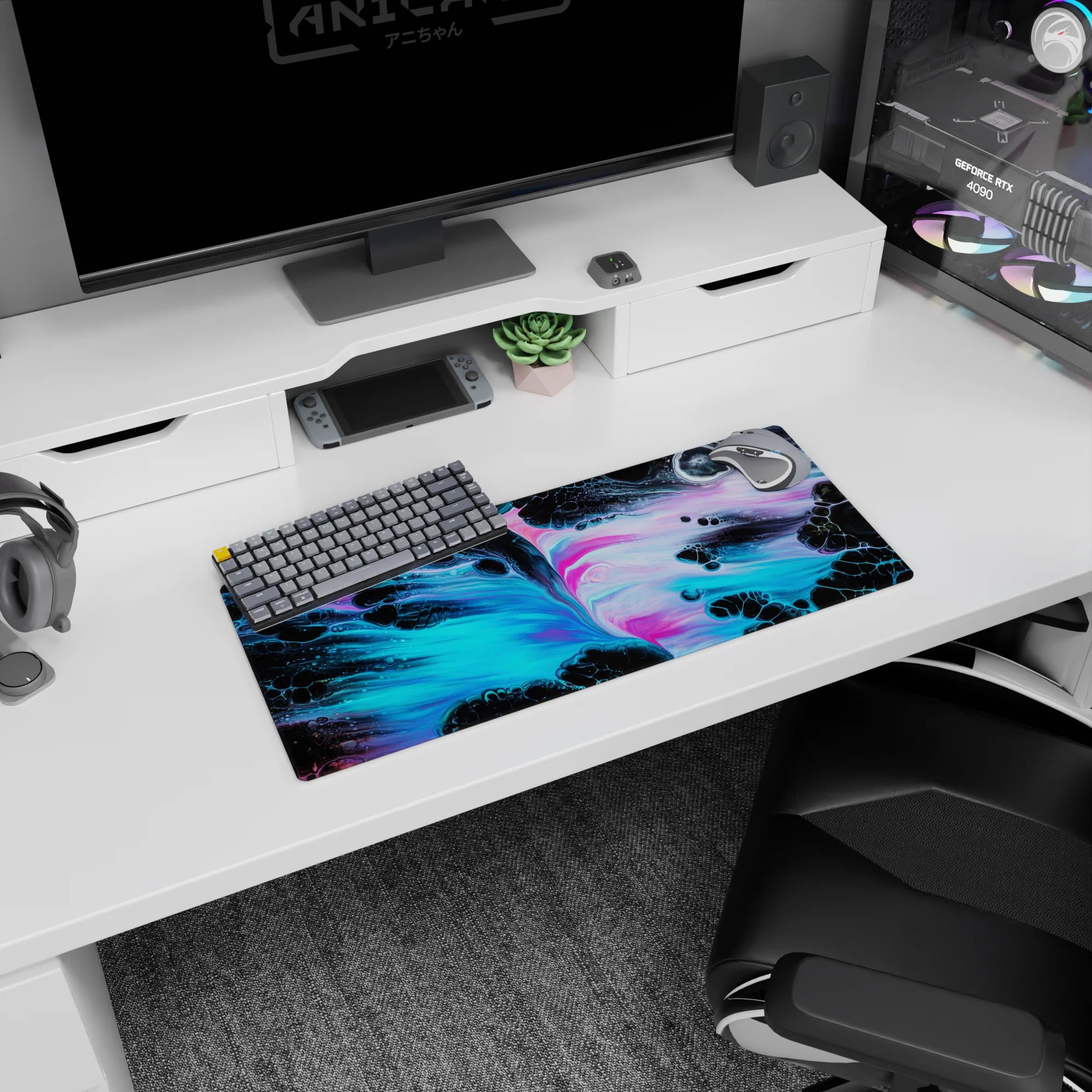 Abstract Deskmat | Mousepad | Deskpad - Neon Nebula - AniChan