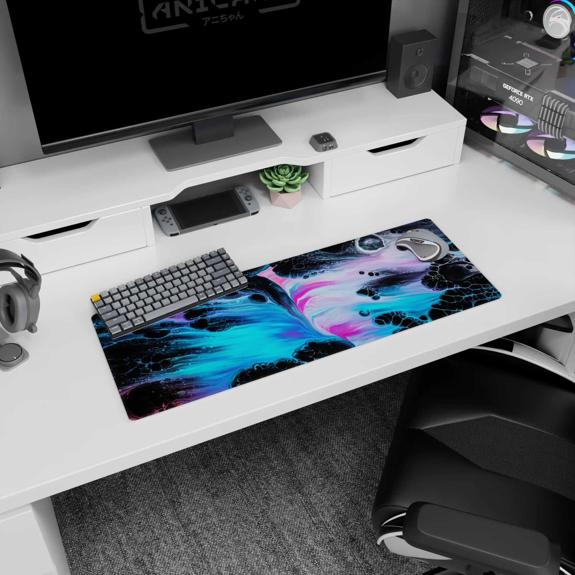 Abstract Deskmat | Mousepad | Deskpad - Neon Nebula - AniChan