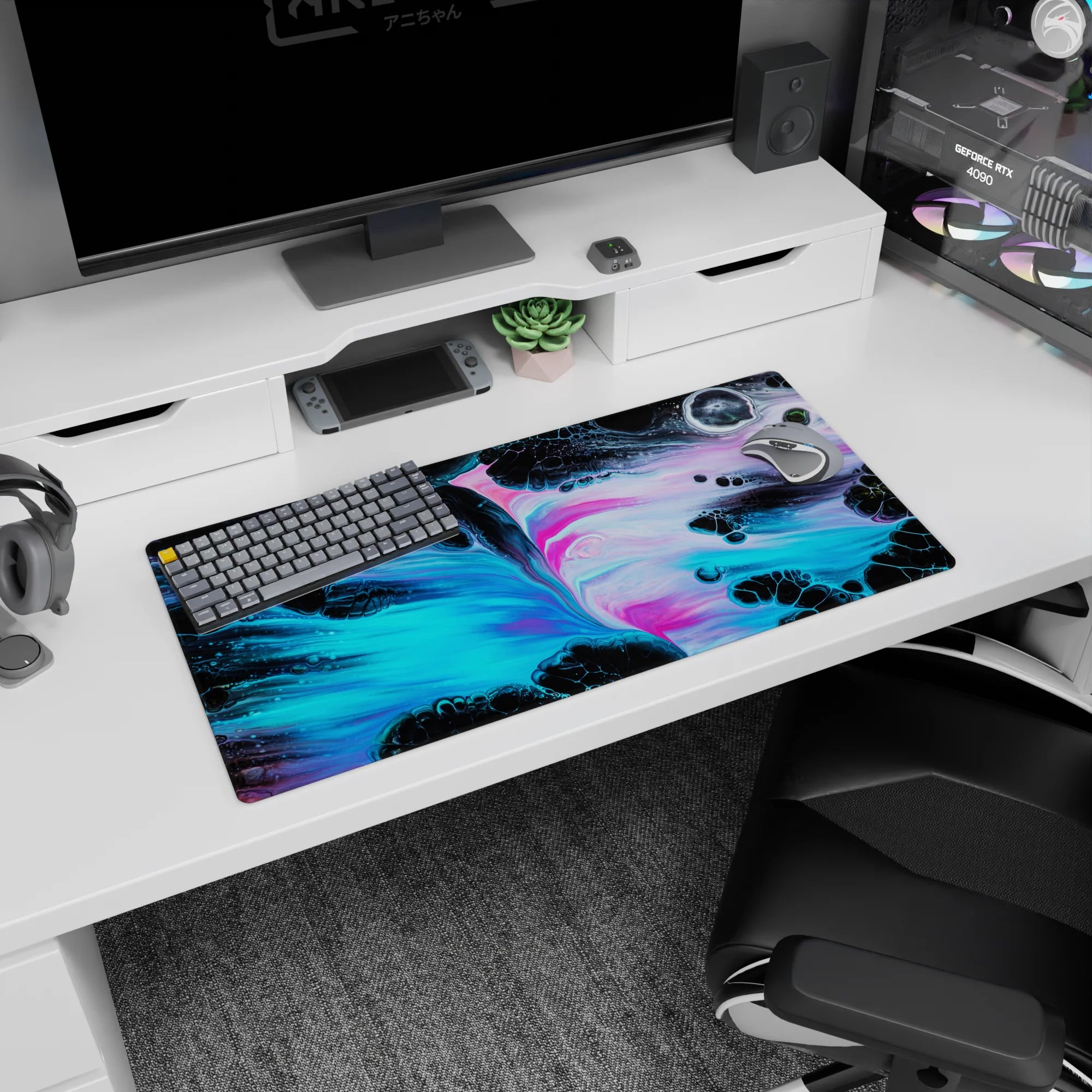 Abstract Deskmat | Mousepad | Deskpad - Neon Nebula - AniChan