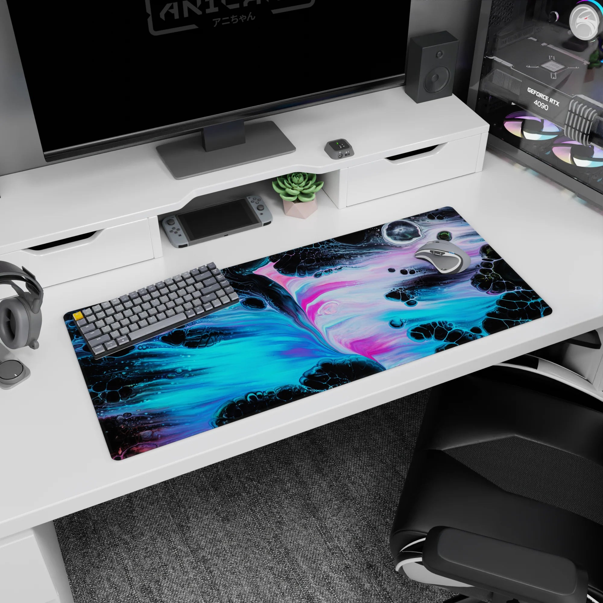 Abstract Deskmat | Mousepad | Deskpad - Neon Nebula - AniChan