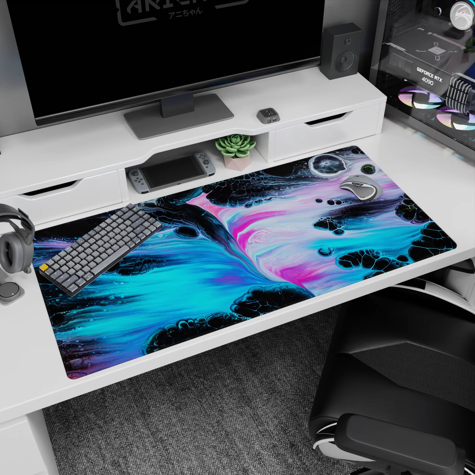 Abstract Deskmat | Mousepad | Deskpad - Neon Nebula - AniChan