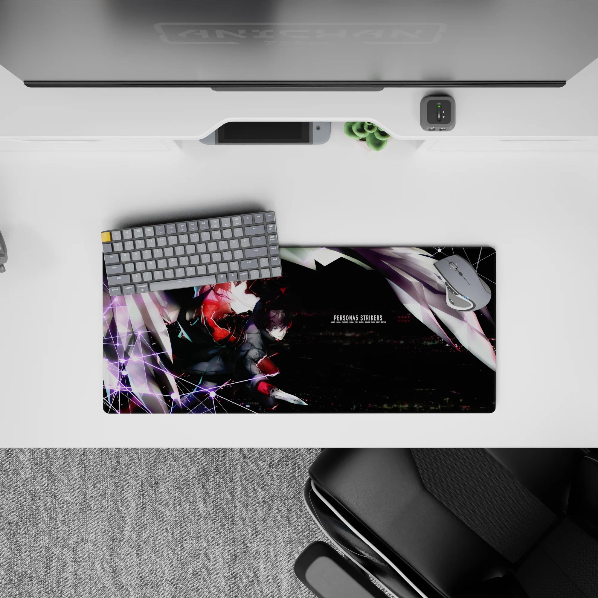 Joker and Arsène from Persona 5 Strikers on 28x12 inch anime mouse pad, capturing a sleek Tokyo skyline heist scene.