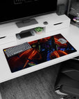 Anime mouse pad 32x16 inches featuring EVA Unit-01 in beast mode with vibrant reds and oranges, evoking raw chaos.