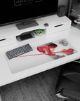 Pink-haired anime nurse in profile twirling a glossy red stethoscope on a 32x12 inches mouse pad.