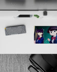 Cute chaotic school slice mouse pad 14x10 inches, navy uniforms, red bows, purple hair, teal board.