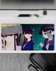 32x16 inches anime mouse pad in deep navy, purple hair, red striped bows, and a mischievous meme-like vibe.