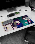 32x16 inches anime girl mouse pad featuring a purple-haired cat-ear vibe girl with classmates, phone-checking scene.