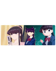 Anime girl mouse pad 32x12 inches with three schoolgirls in navy uniforms and red bows by a chalkboard.