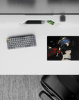 14x10 inches classic anime girl mouse pad in moody midnight tones, smoky blacks with hot red ember streaks.