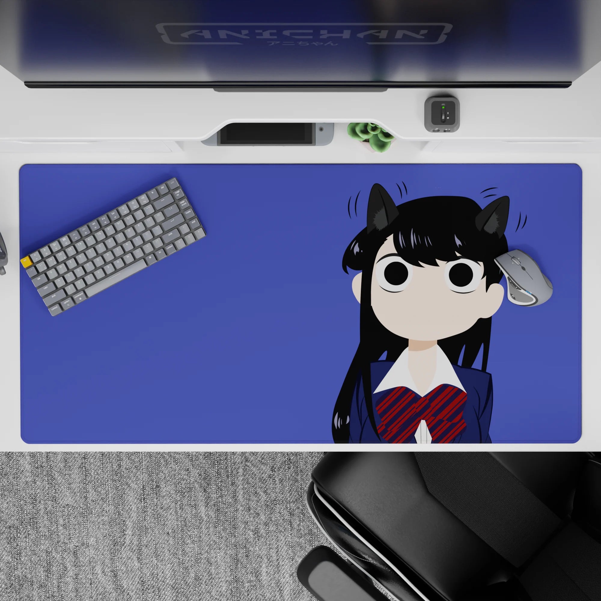 Violet anime desk pad 40x20 inches with cozy late-night vibes, crisp print and smooth mouse tracking.