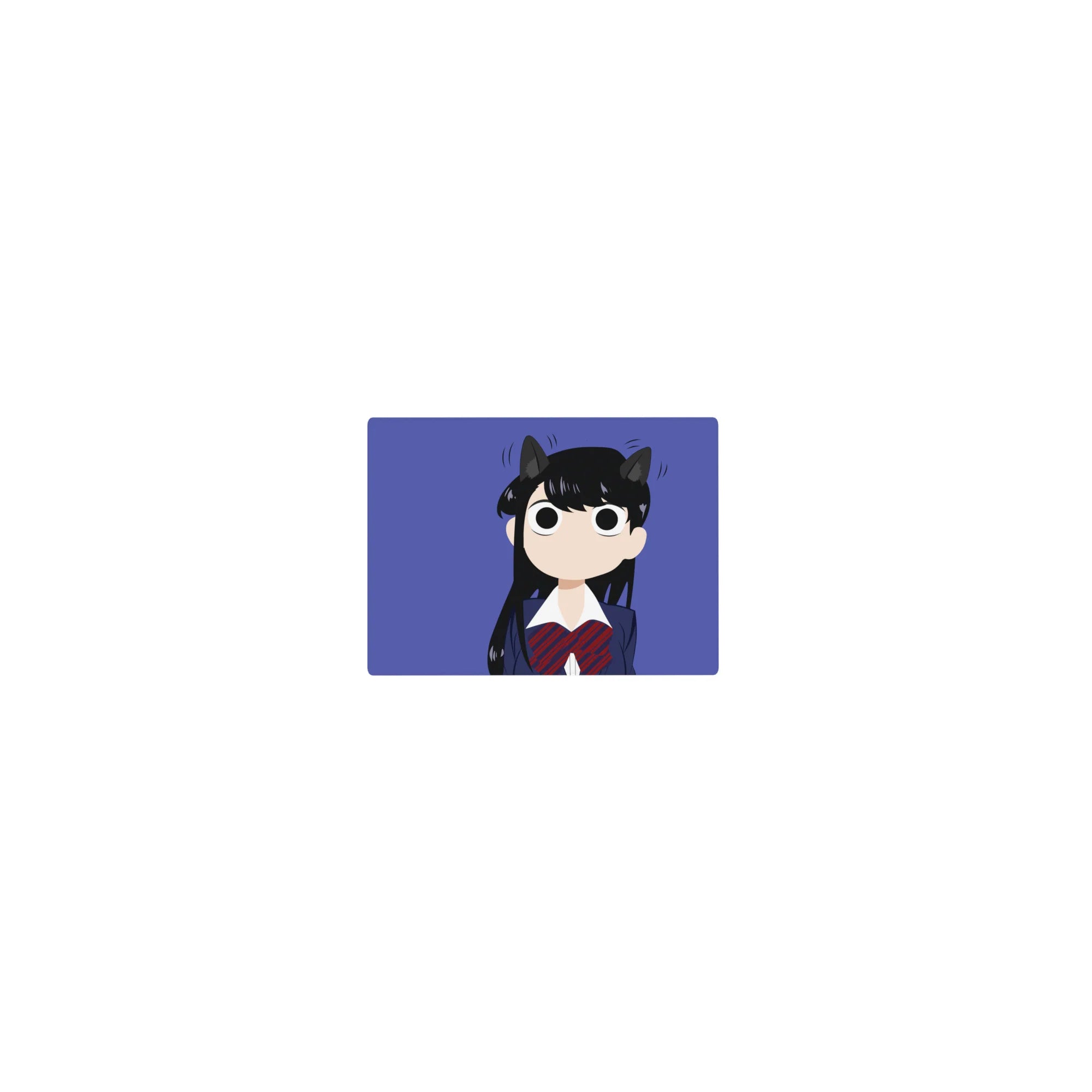 Classic anime girl mouse pad 14x10 inches featuring Komi with cat ears, school uniform, and violet backdrop.