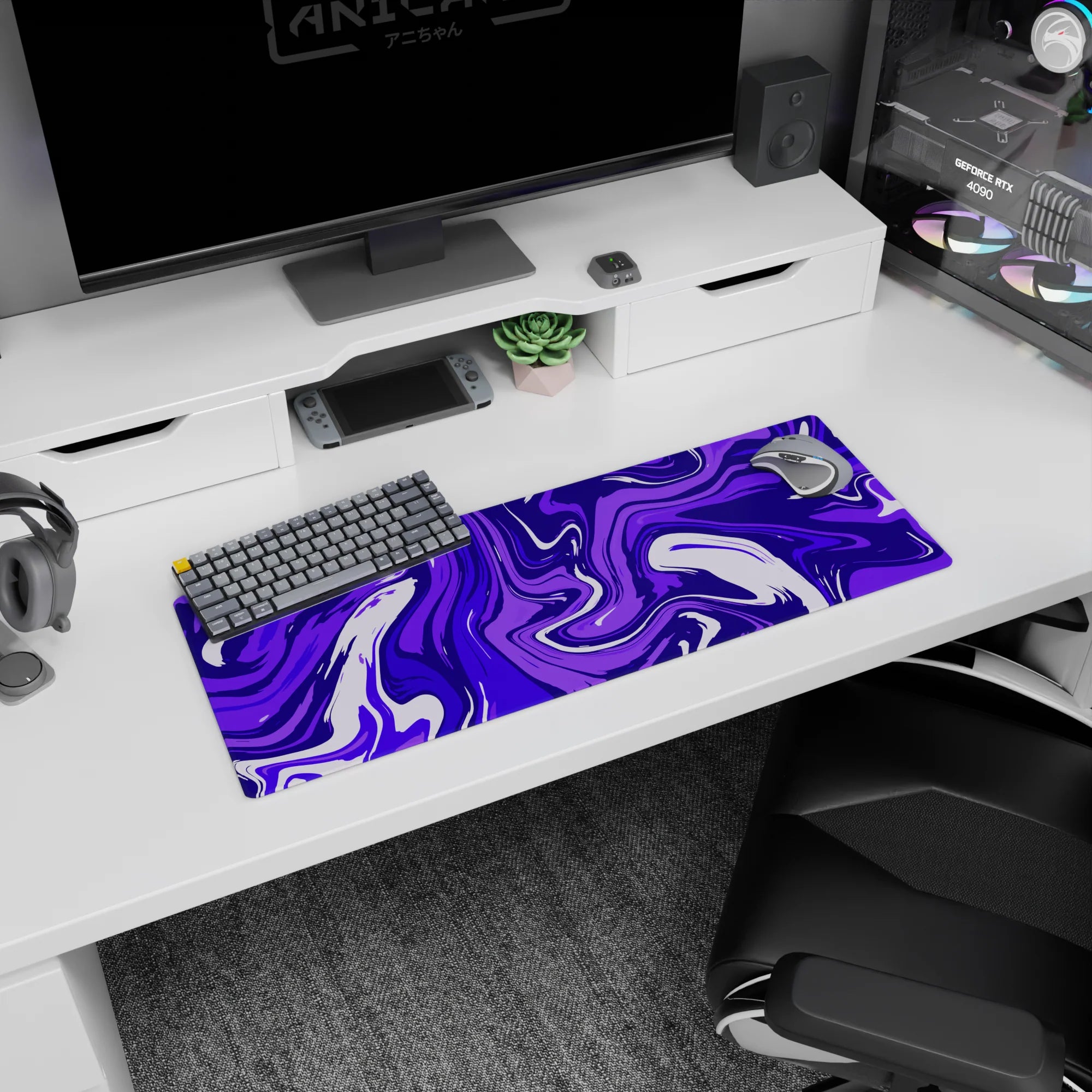 Liquid Abstract Deskmat | Mousepad | Deskpad - Purple Tide - AniChan