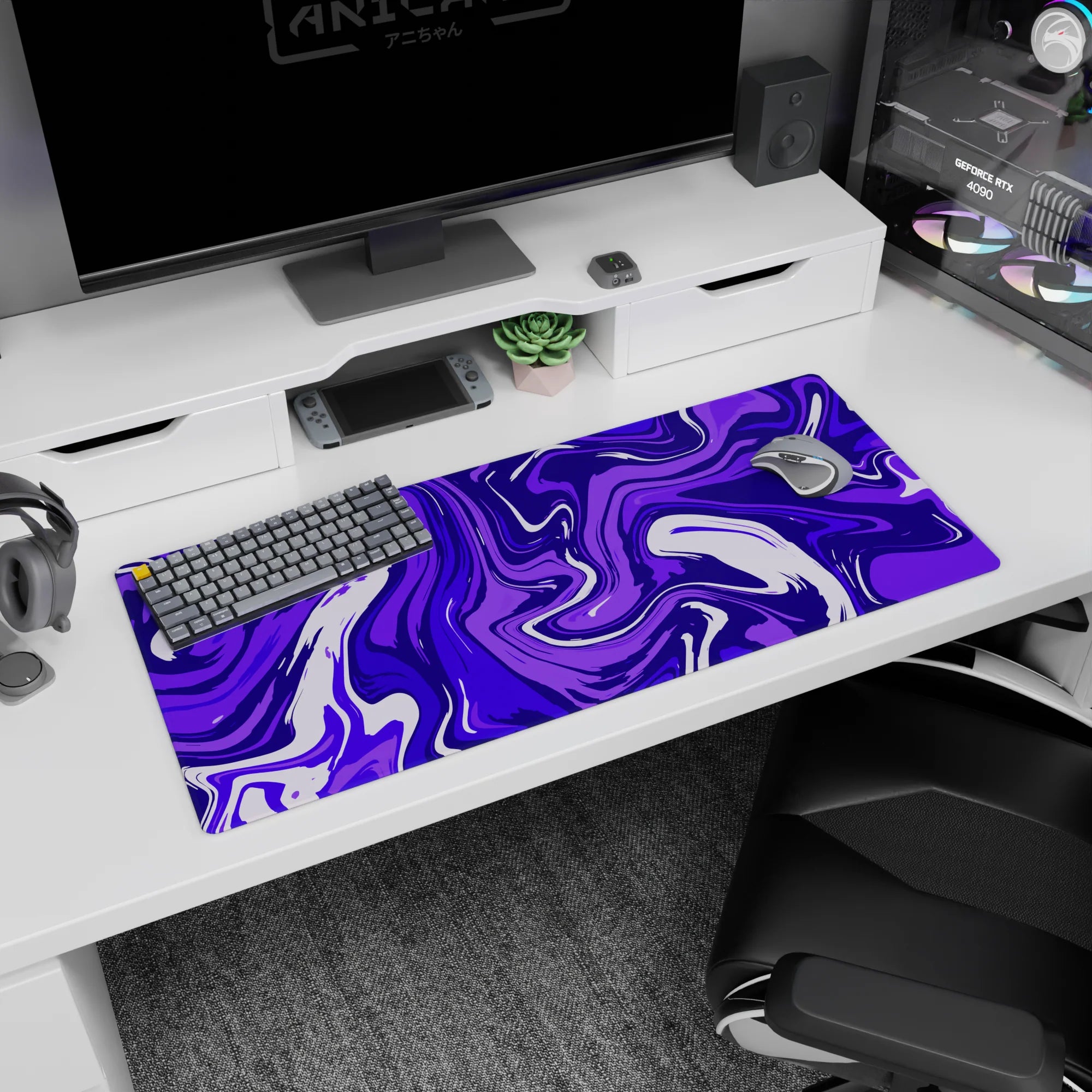 Liquid Abstract Deskmat | Mousepad | Deskpad - Purple Tide - AniChan