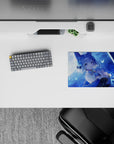 Icy blue midnight anime mouse pad 14x10 inches with moonlight glow, soft rain, calm cozy vibe.