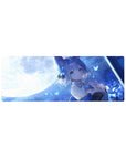 32x12 inches anime girl mouse pad with fox-eared girl, ribbons, jewelry, stars and glowing butterflies.