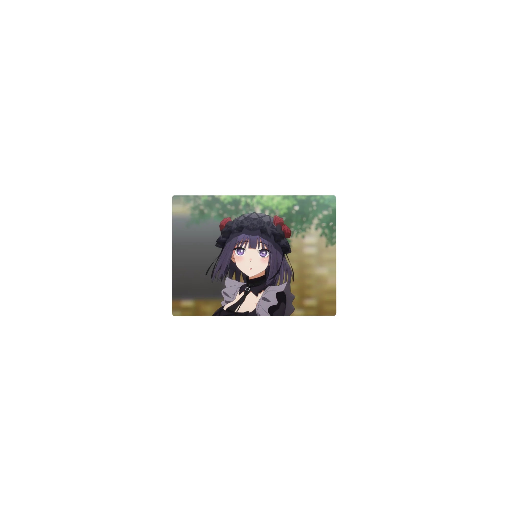 Classic anime girl mouse pad 14x10 inches with goth-cute lace bonnet, red roses, and violet-eyed artwork.