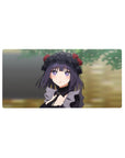 32x16 inches anime girl mouse pad with goth-cute Rikka art, lace bonnet and red roses, green backdrop.