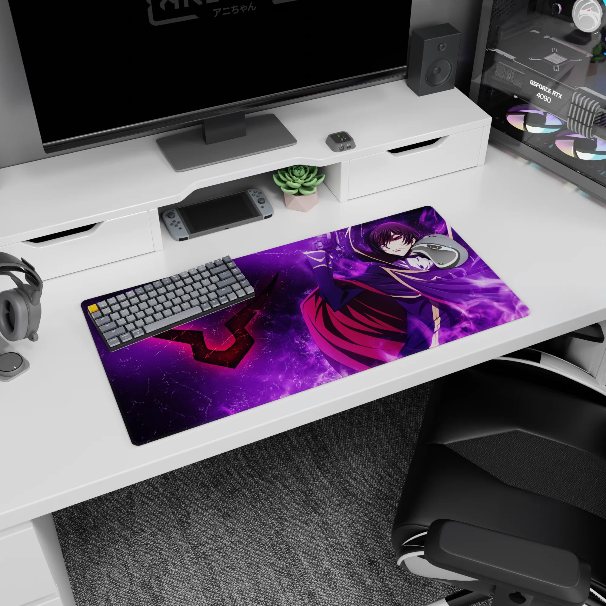 32x16 inches Lelouch Lamperouge mouse pad, crimson cape sweeping as lightning crackles behind him.