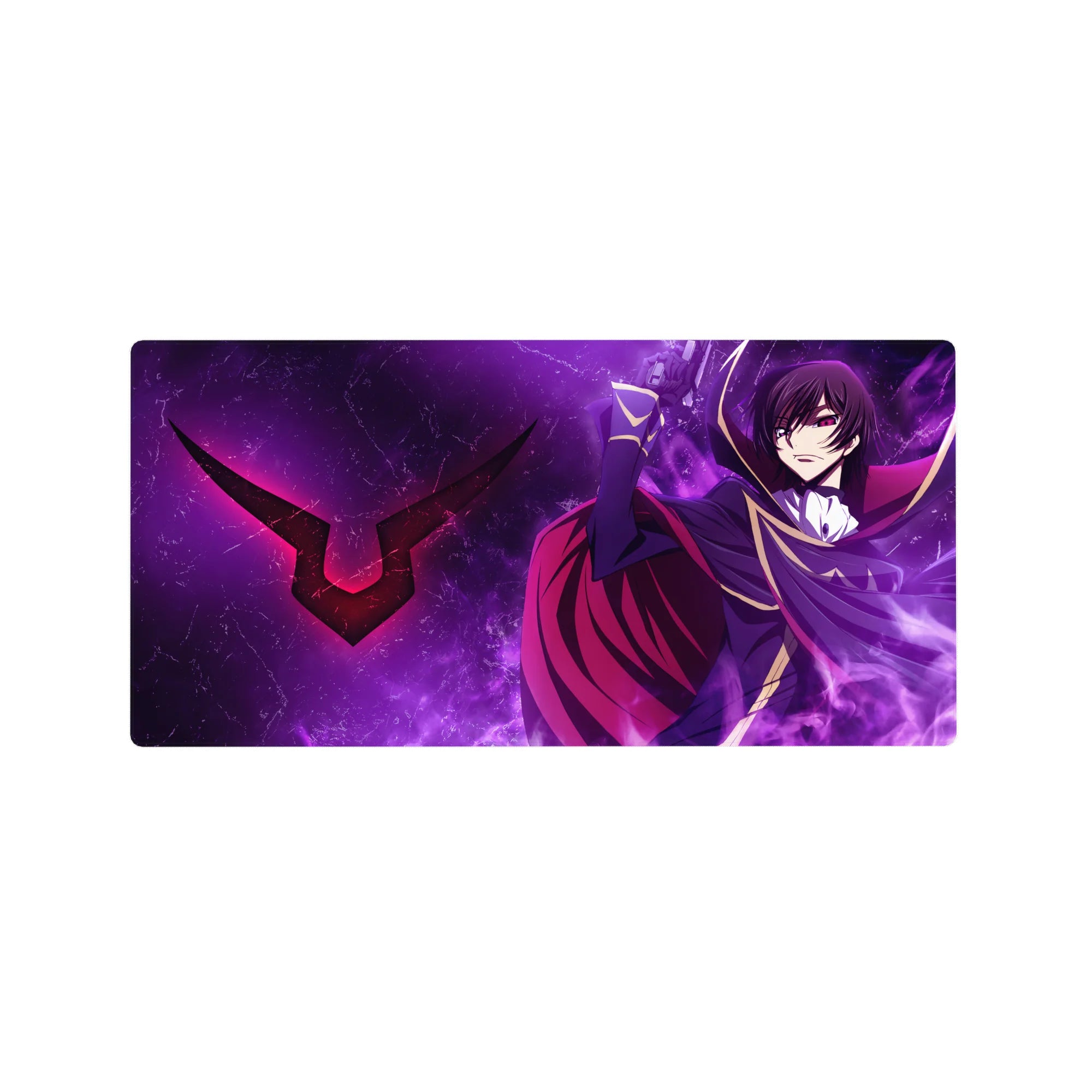 32x16 inches anime mouse pad featuring a dark-uniform commander with gold trim, red cape, and sigil.