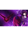 40x20 inches anime desk pad with Lelouch in dark uniform, gold trim, crimson cape, lightning sigil backdrop.
