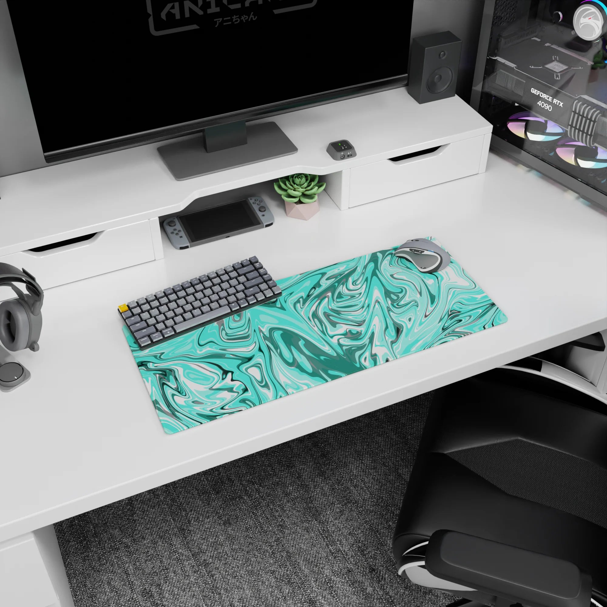 Liquid Abstract Deskmat | Mousepad | Deskpad - Aqua Drift - AniChan