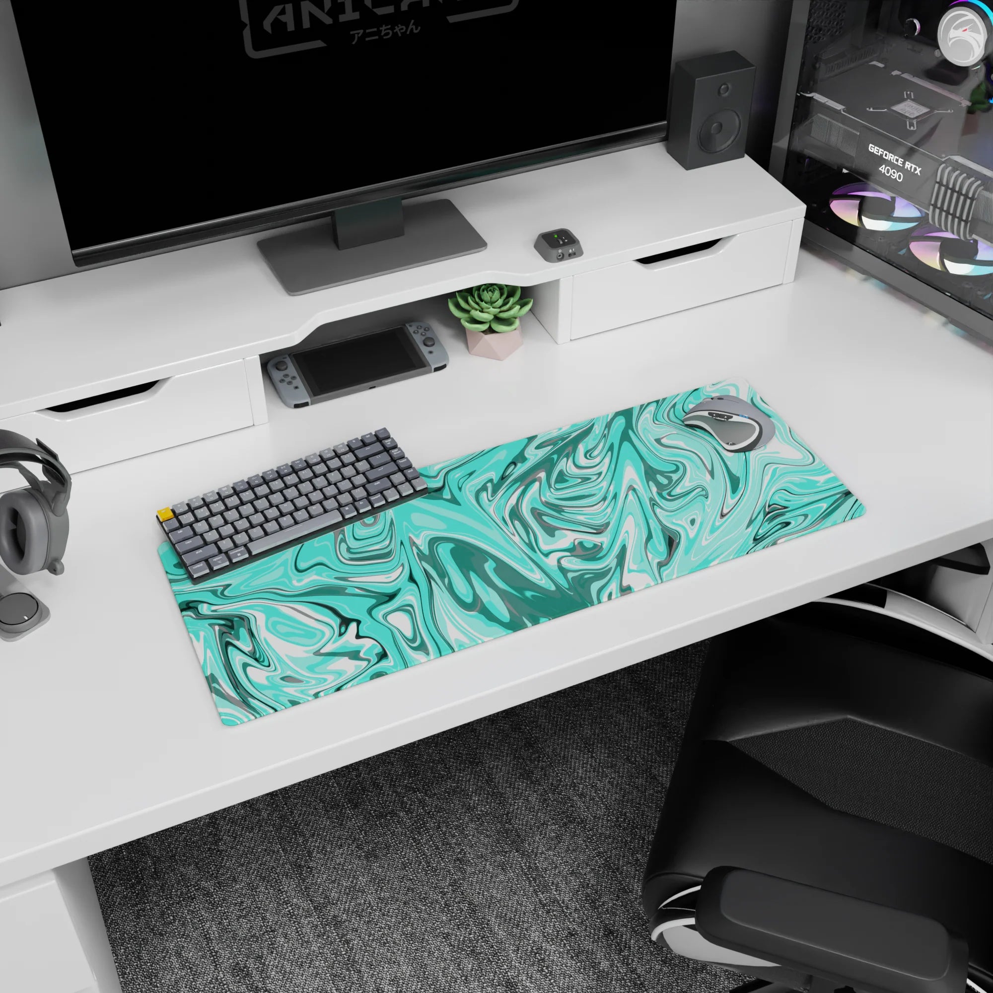 Liquid Abstract Deskmat | Mousepad | Deskpad - Aqua Drift - AniChan