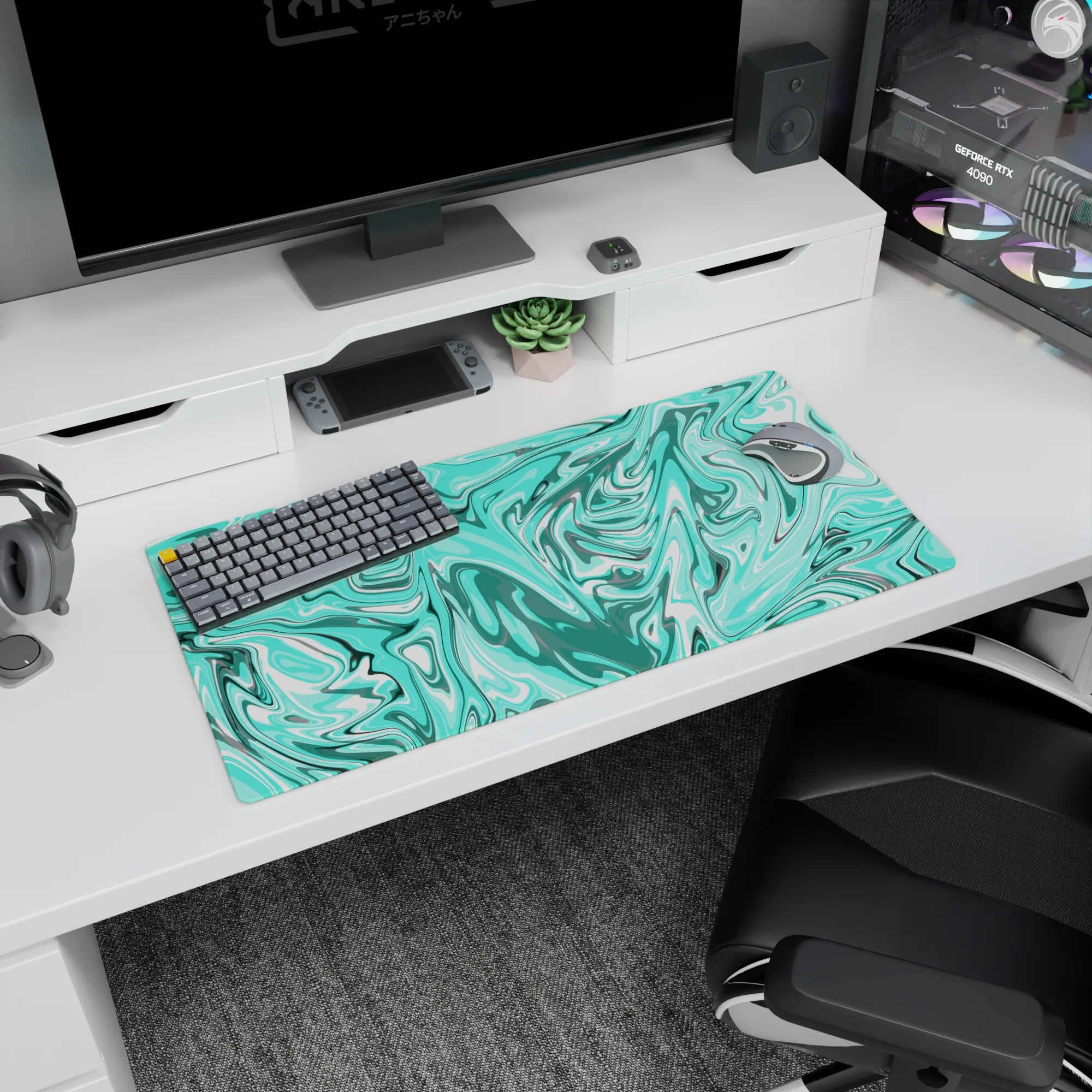 Liquid Abstract Deskmat | Mousepad | Deskpad - Aqua Drift - AniChan