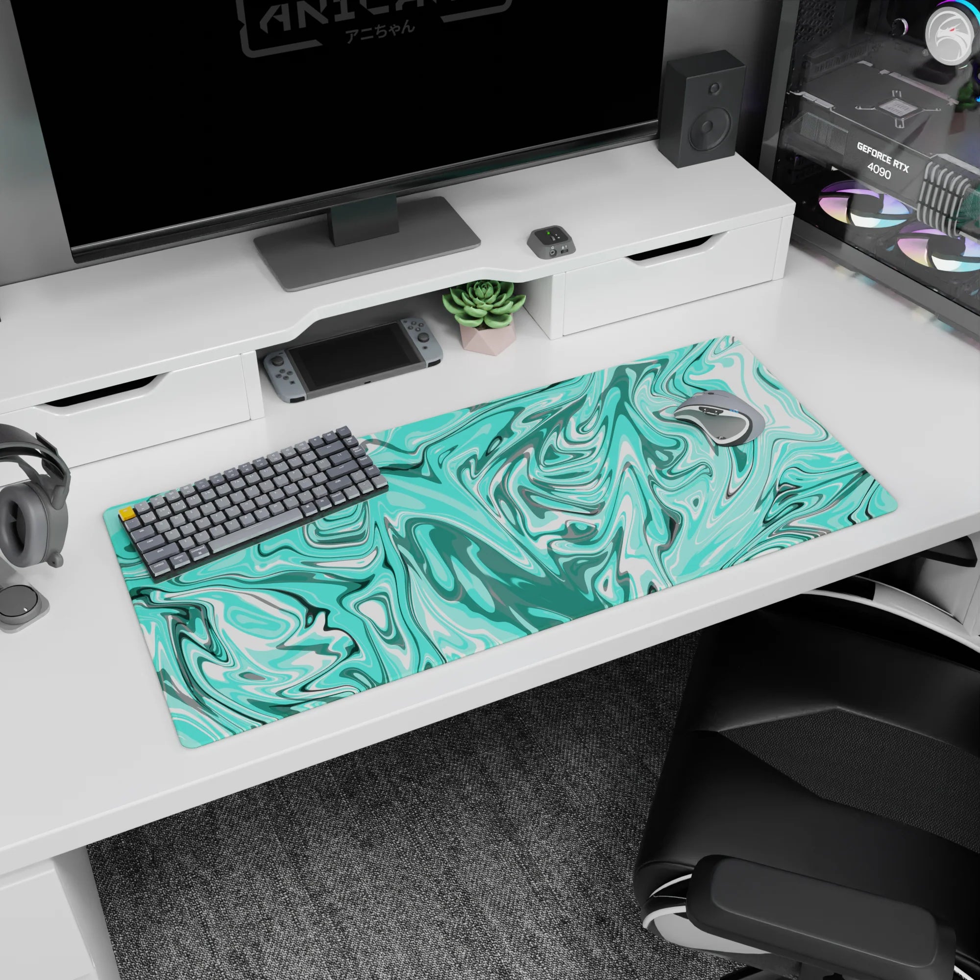 Liquid Abstract Deskmat | Mousepad | Deskpad - Aqua Drift - AniChan