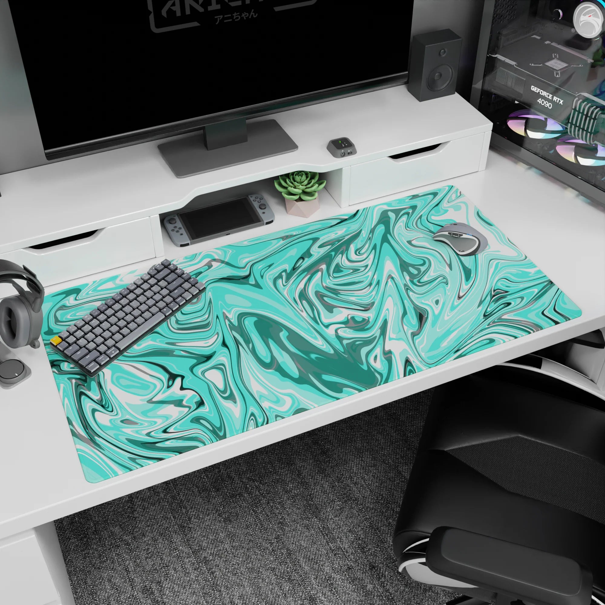 Liquid Abstract Deskmat | Mousepad | Deskpad - Aqua Drift - AniChan