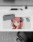28x12 inches kawaii desk mouse pad in candy pink and crisp white with classy teal, cute smug vibe.