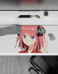 36x16 inches anime desk pad in candy pink, black ribbons and teal accents, cute classy vibe for gaming.