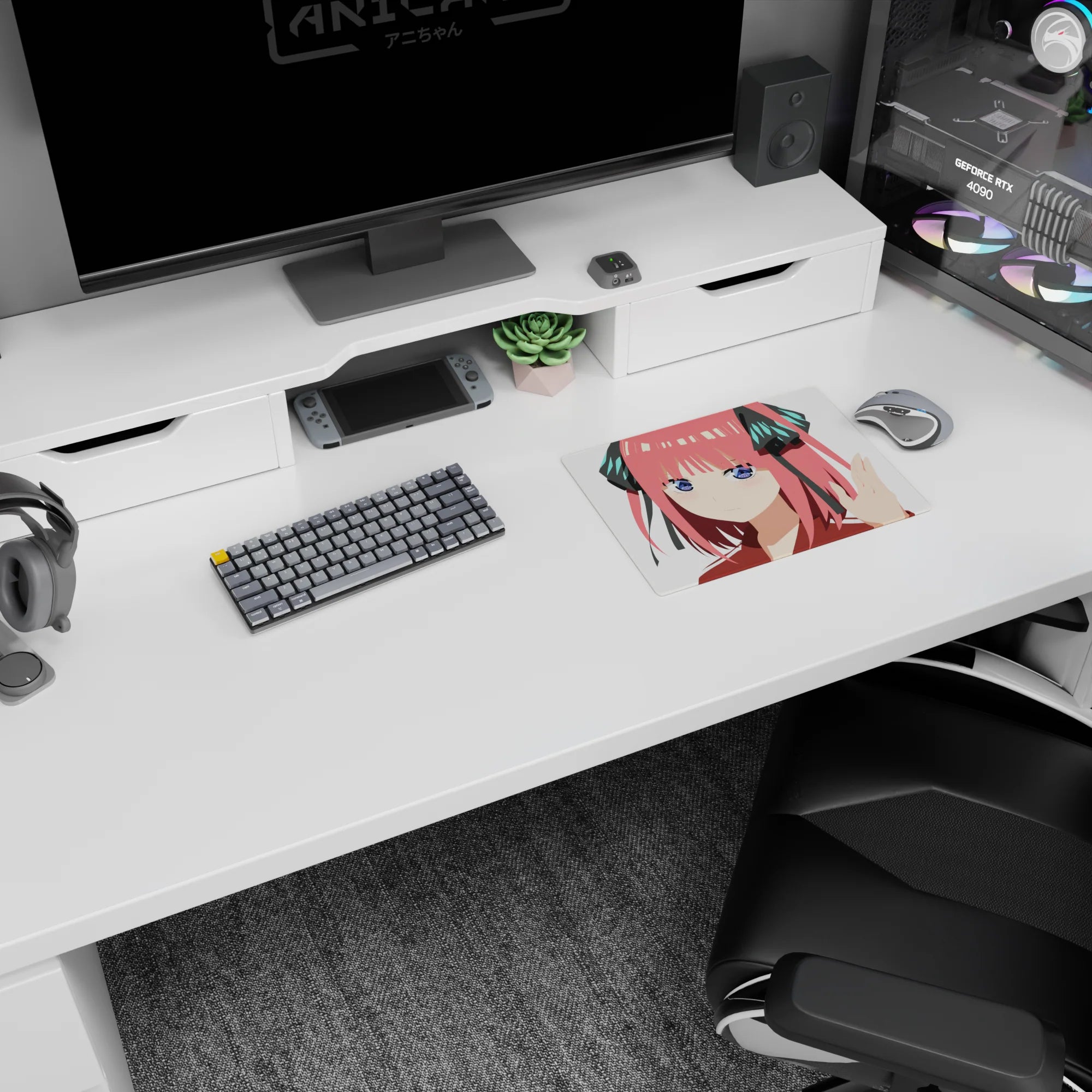Nino Nakano from The Quintessential Quintuplets mouse pad 14x10 inches, cute desk mat with her gaze.