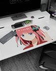 40x20 inches anime desk pad featuring Nino Nakano from The Quintessential Quintuplets, sweet and smug pose.