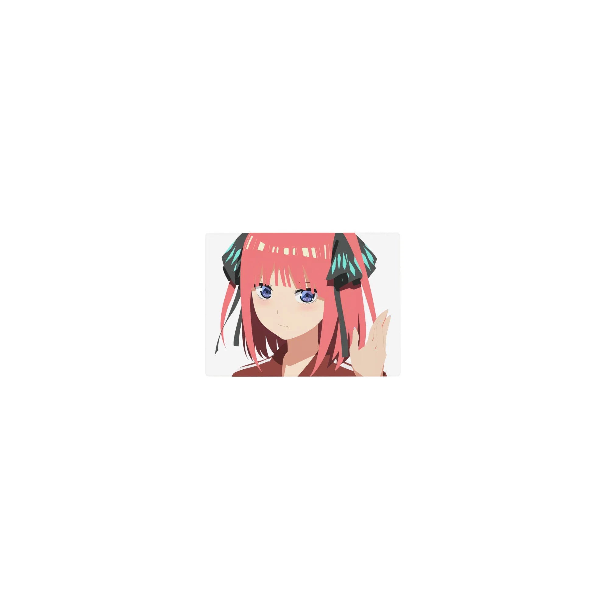 Classic anime girl mouse pad 14x10 inches with sweet, smug portrait and clean white background, smooth tracking.