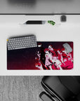 Neon-night anime mouse pad 28x12 inches in ink-black to hot magenta, star-dusted, calm fearless vibe.