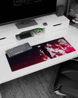 Anime mouse pad 32x12 inches with sleek-uniform crew posed in a star-dusted neon void.
