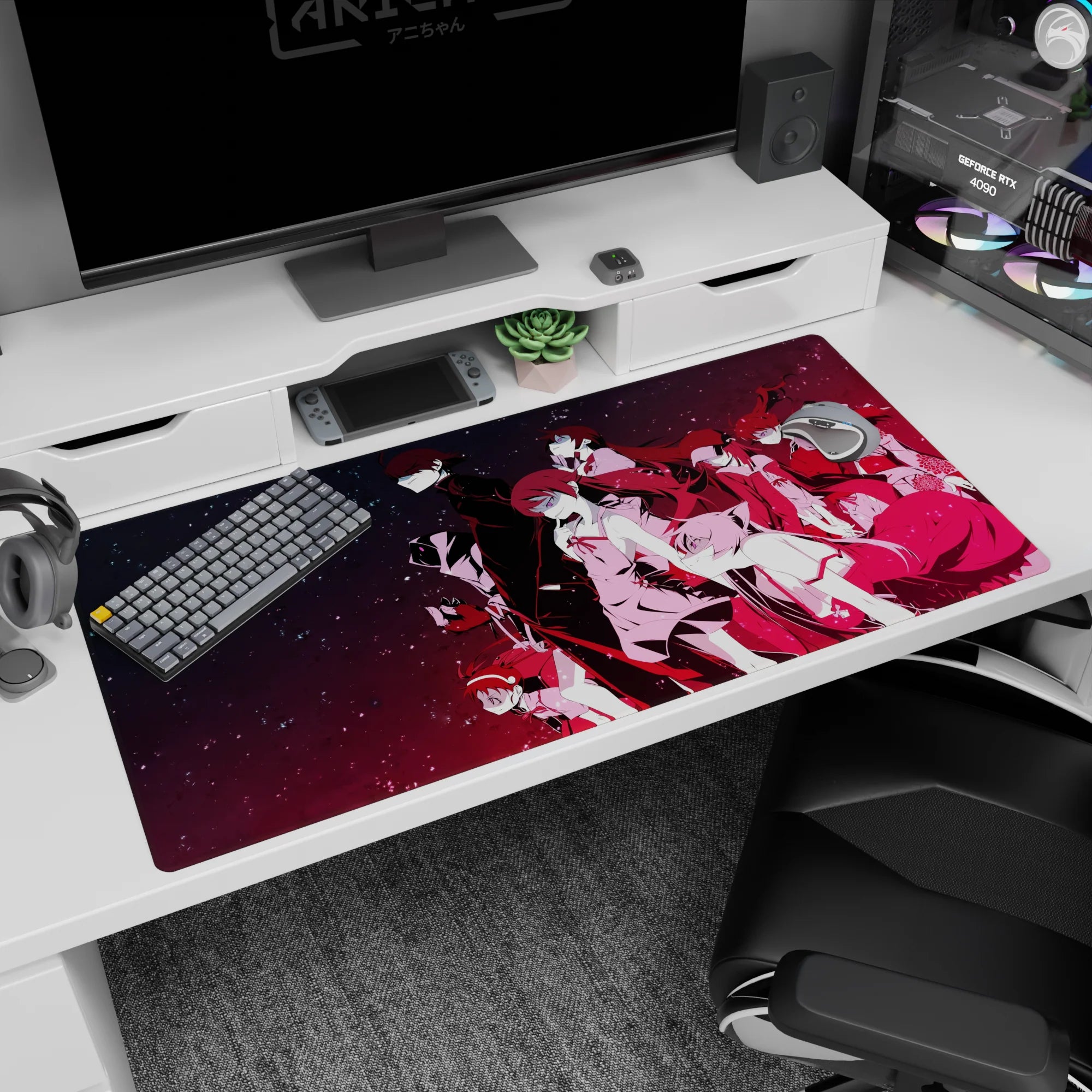 40x20 inches anime desk pad showing a crew of calm-faced characters posing in crisp uniforms under stars.
