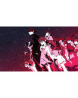 40x20 inches anime desk pad with sharp silhouettes, flowing hair, uniforms, ribbons, and sleek coats.