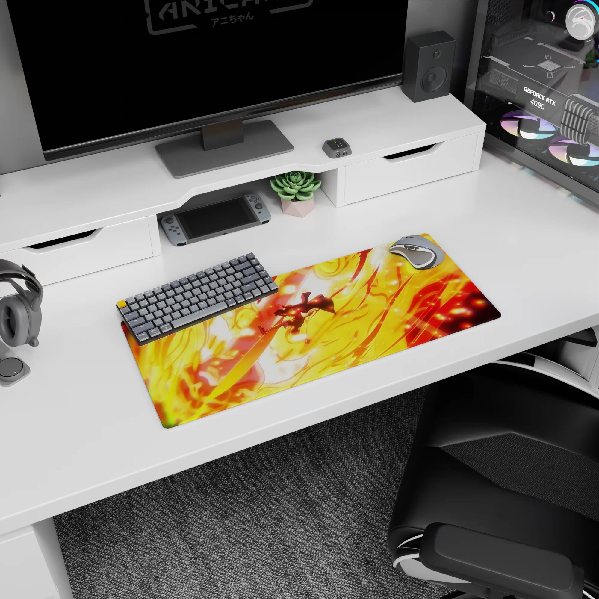 One Piece Deskmat | Mousepad | Deskpad - Luffy’s Blazing Attack - AniChan