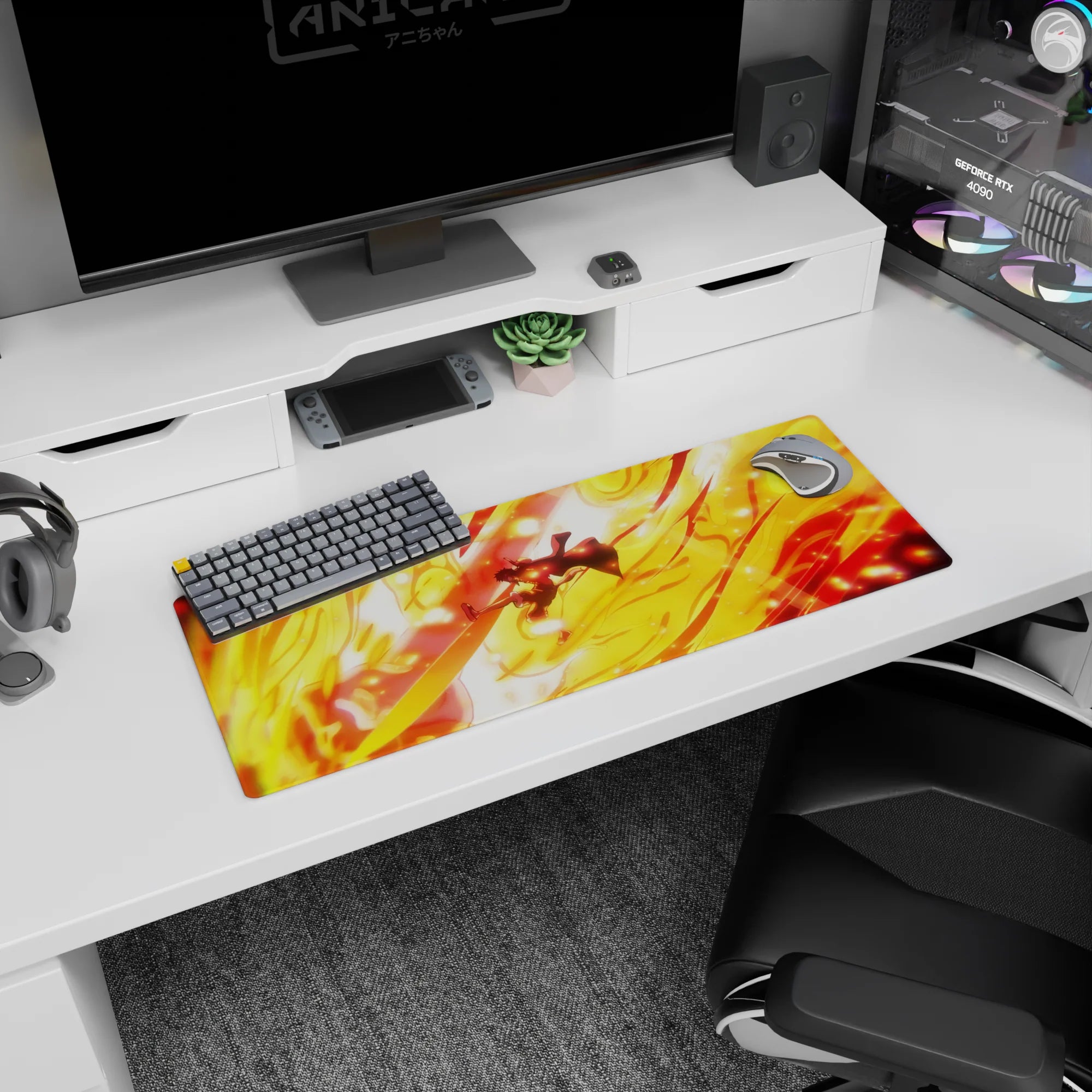 One Piece Deskmat | Mousepad | Deskpad - Luffy’s Blazing Attack - AniChan