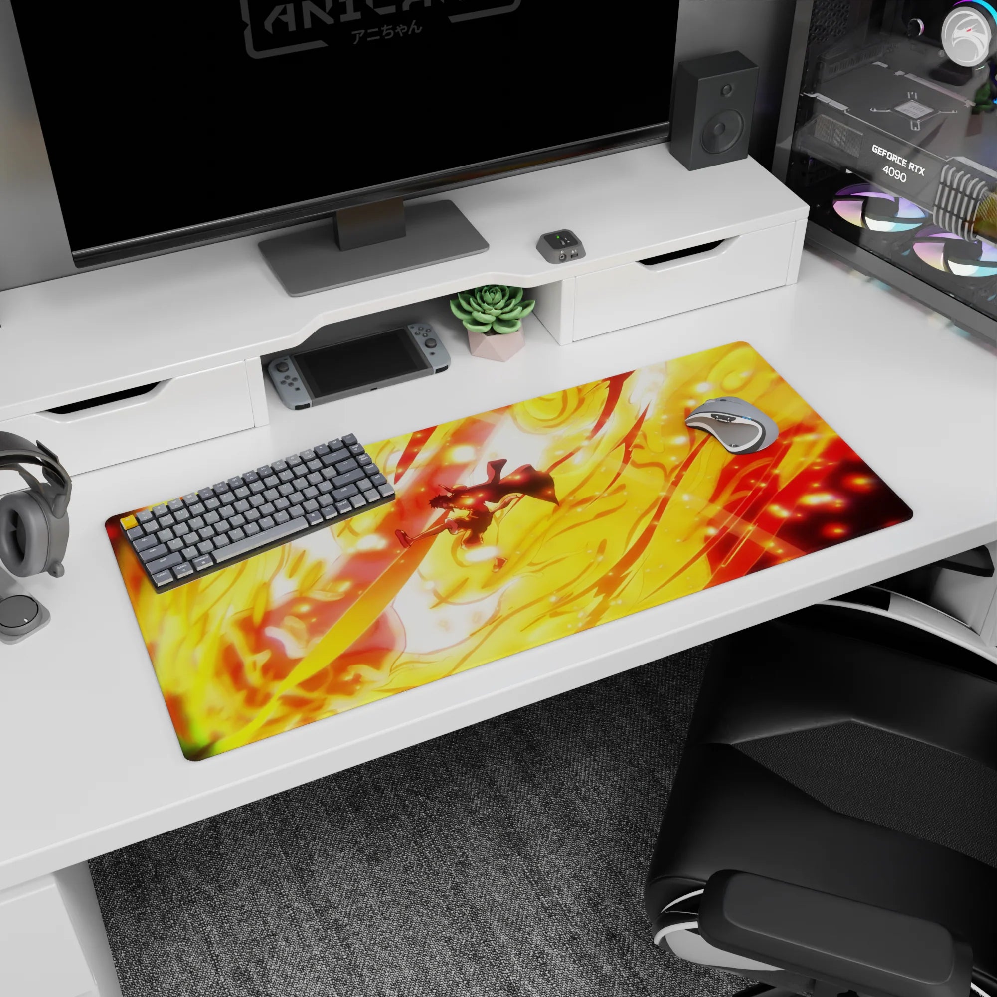 One Piece Deskmat | Mousepad | Deskpad - Luffy’s Blazing Attack - AniChan