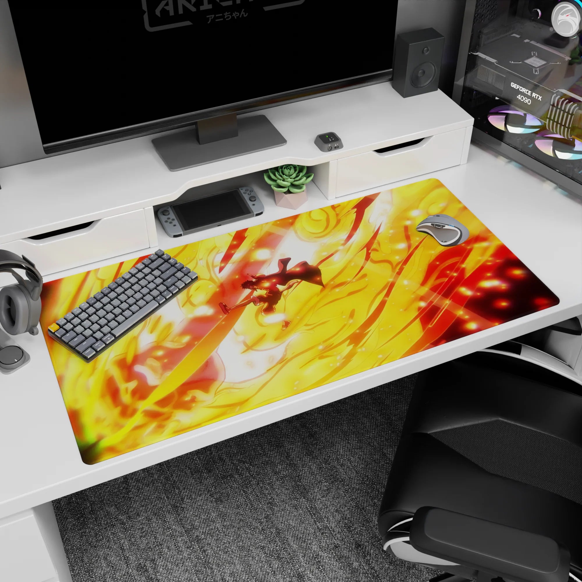 One Piece Deskmat | Mousepad | Deskpad - Luffy’s Blazing Attack - AniChan